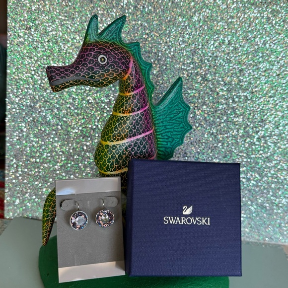 Authentic Stamped Swarovski Large Bella Violet Purple Bezel Lever Back Earrings - Picture 11 of 12